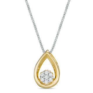 Convertibilities 0.25 CT. T.W. Composite Diamond Teardrop Frame Three-in-One Pendant in Sterling Silver and 10K Gold