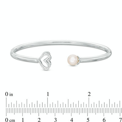 The Kindred Heart from Vera Wang Love Collection Freshwater Cultured Pearl and Diamond Bangle in Sterling Silver-7.5"