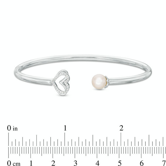 The Kindred Heart from Vera Wang Love Collection Freshwater Cultured Pearl and Diamond Bangle in Sterling Silver-7.5"