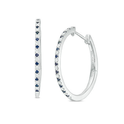 Vera Wang Love Collection Blue Sapphire and 0.18 CT. T.W. Diamond Hoop Earrings in Sterling Silver