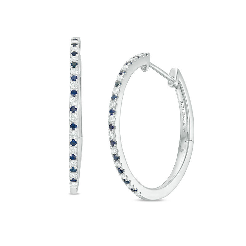 Vera Wang Love Collection Blue Sapphire and 0.18 CT. T.W. Diamond Hoop Earrings in Sterling Silver|Peoples Jewellers