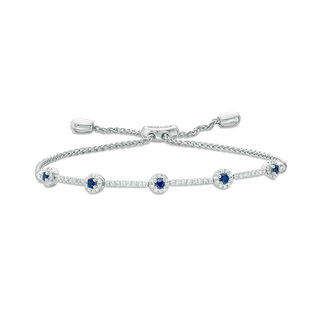 Vera Wang Love Collection Blue Sapphire and 0.30 CT. T.W. Diamond Bolo Bracelet in Sterling Silver - 9.5"