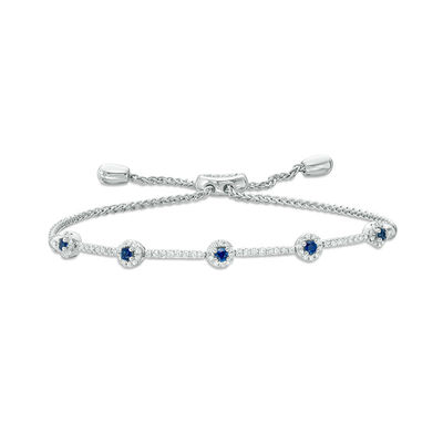 Vera Wang Love Collection Blue Sapphire and 0.30 CT. T.W. Diamond Bolo Bracelet in Sterling Silver - 9.5"