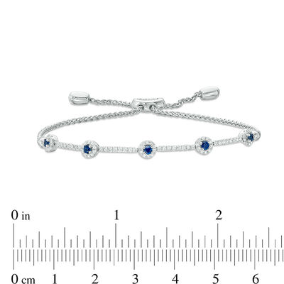 Vera Wang Love Collection Blue Sapphire and 0.30 CT. T.W. Diamond Bolo Bracelet in Sterling Silver - 9.5"