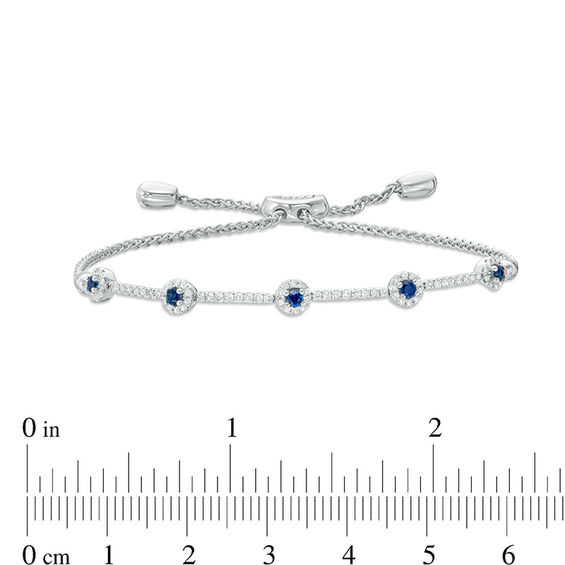 Vera Wang Love Collection Blue Sapphire and 0.30 CT. T.W. Diamond Bolo Bracelet in Sterling Silver - 9.5"