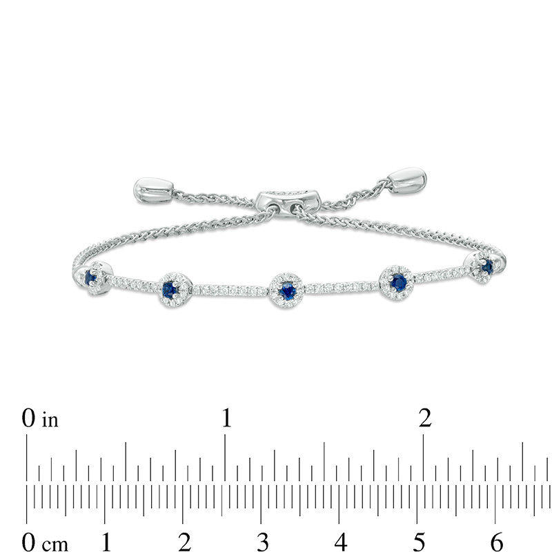 Vera Wang Love Collection Blue Sapphire and 0.30 CT. T.W. Diamond Bolo Bracelet in Sterling Silver - 9.5"|Peoples Jewellers