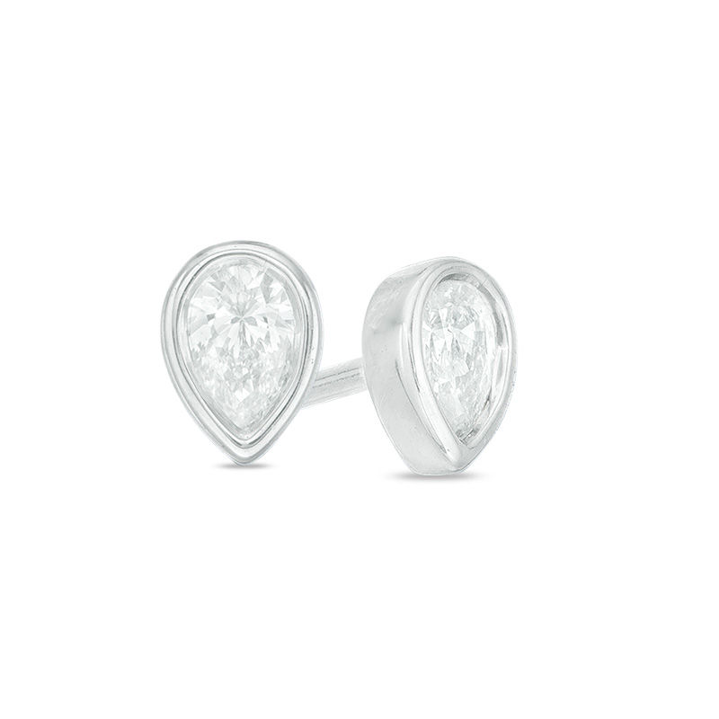 0.15 CT. T.W. Pear-Shaped Diamond Solitaire Stud Earrings in 10K White Gold|Peoples Jewellers