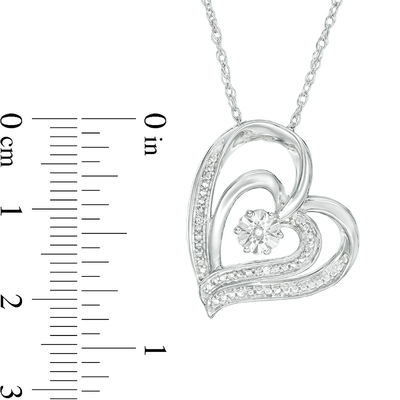 Diamond Accent Tilted Double Heart Pendant in Sterling Silver