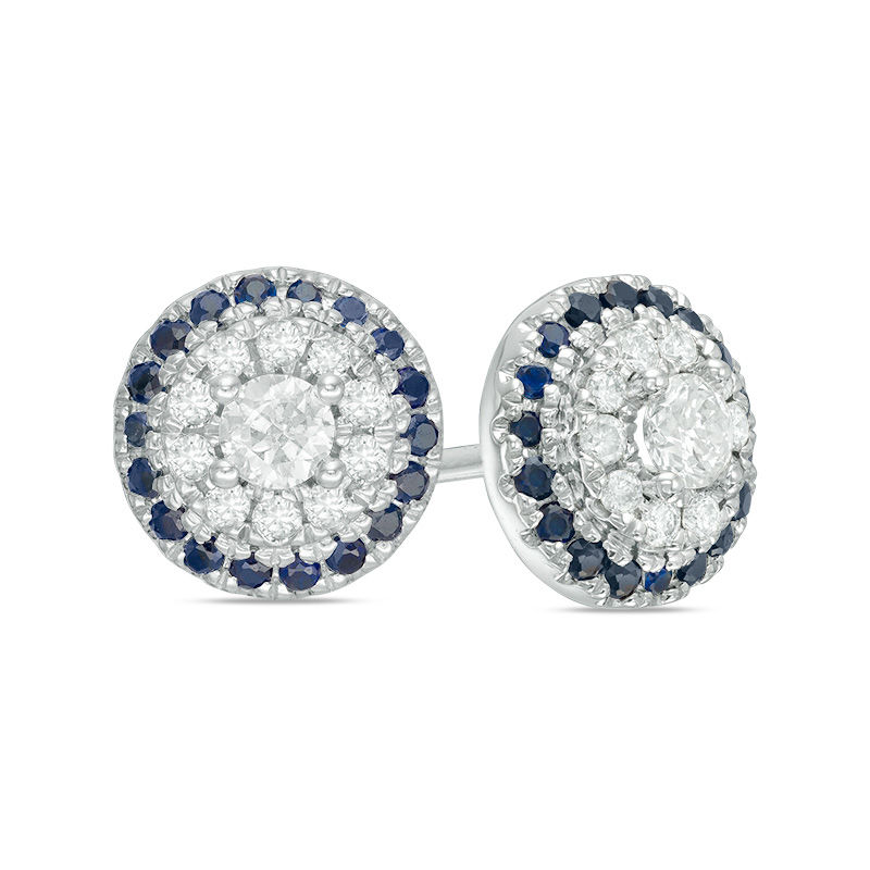 Vera Wang Love Collection 0.23 CT. T.W. Diamond and Blue Sapphire Frame Stud Earrings in 14K White Gold