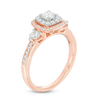 0.95 CT. T.W. Diamond Past Present Future® Double Frame Engagement Ring in 14K Rose Gold