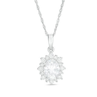 Oval Lab-Created White Sapphire Starburst Frame Pendant in Sterling Silver