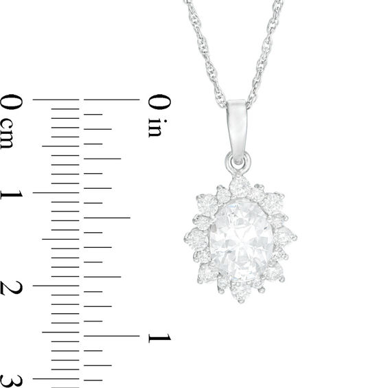 Oval Lab-Created White Sapphire Starburst Frame Pendant in Sterling Silver