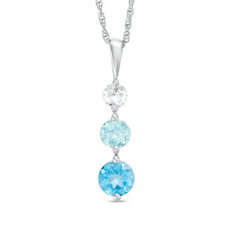 Blue and White Topaz Three Stone Pendant in Sterling Silver