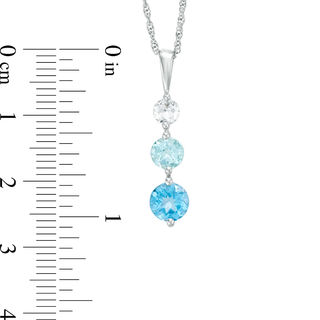 Blue and White Topaz Three Stone Pendant in Sterling Silver