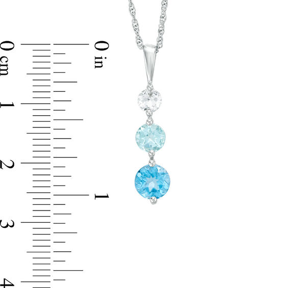 Blue and White Topaz Three Stone Pendant in Sterling Silver