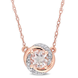 6.0mm Morganite and 0.04 CT. T.W. Diamond Orbit Frame Necklace in 10K Rose Gold - 17&quot;