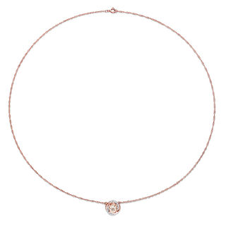 6.0mm Morganite and 0.04 CT. T.W. Diamond Orbit Frame Necklace in 10K Rose Gold - 17"