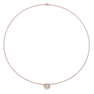 6.0mm Morganite and 0.04 CT. T.W. Diamond Orbit Frame Necklace in 10K Rose Gold - 17"