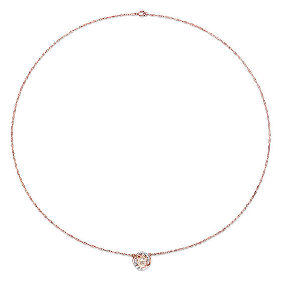 6.0mm Morganite and 0.04 CT. T.W. Diamond Orbit Frame Necklace in 10K Rose Gold - 17"