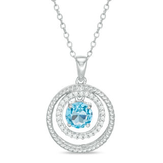 6.0mm Swiss Blue Topaz and Lab-Created White Sapphire Pendant in Sterling Silver