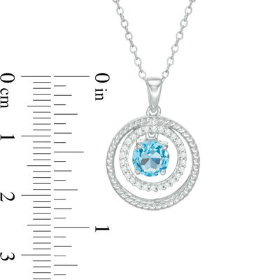 6.0mm Swiss Blue Topaz and Lab-Created White Sapphire Pendant in Sterling Silver