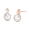 Thumbnail Image 0 of Freshwater Cultured Pearl, White Sapphire and Diamond Accent Vintage-Style Stud Earrings in 10K Rose Gold
