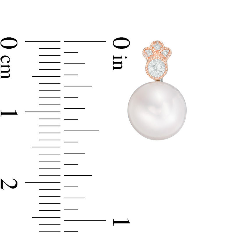 Freshwater Cultured Pearl, White Sapphire and Diamond Accent Vintage-Style Stud Earrings in 10K Rose Gold