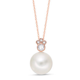 Freshwater Cultured Pearl, White Sapphire and Diamond Accent Vintage-Style Pendant in 10K Rose Gold-17&quot;