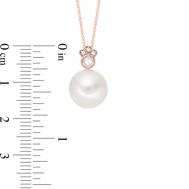 Freshwater Cultured Pearl, White Sapphire and Diamond Accent Vintage-Style Pendant in 10K Rose Gold-17"