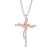 Thumbnail Image 0 of 0.086 CT. T.W. Diamond Layered Knot Cross Pendant in Sterling Silver and 10K Rose Gold