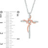 0.086 CT. T.W. Diamond Layered Knot Cross Pendant in Sterling Silver and 10K Rose Gold