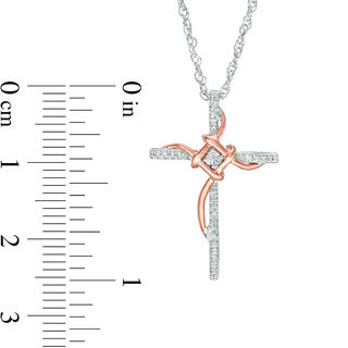 0.086 CT. T.W. Diamond Layered Knot Cross Pendant in Sterling Silver and 10K Rose Gold