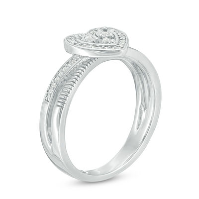 0.116 CT. T.W. Diamond Heart Frame Promise Ring in Sterling Silver