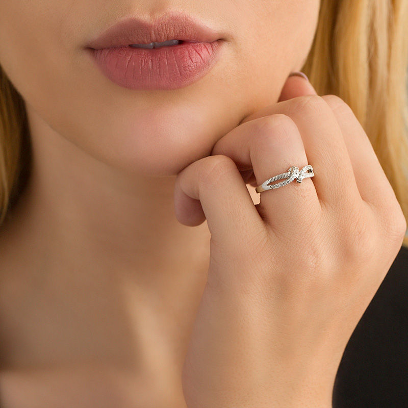 0.145 CT. T.W. Diamond Textured Bypass Promise Ring in Sterling Silver|Peoples Jewellers