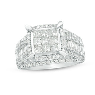 2.01 CT. T.W. Composite Princess-Cut Diamond Frame Multi-Row Engagement Ring in 10K White Gold