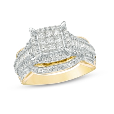 1.00 CT. T.W. Composite Princess-Cut Diamond Frame Multi-Row Engagement Ring in 10K Gold