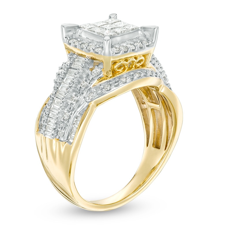 Main Image 2 of 1.00 CT. T.W. Composite Princess-Cut Diamond Frame Multi-Row Engagement Ring in 10K Gold