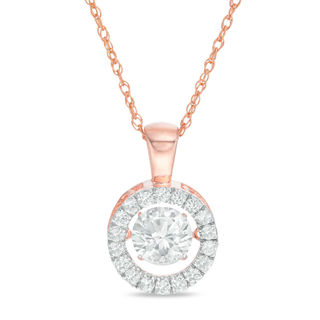 Unstoppable Love™ 6.5mm Lab-Created White Sapphire Frame Pendant in Sterling Silver with 14K Rose Gold Plate