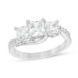 Princess-Cut Lab-Created White Sapphire Three Stone Engagement Ring in Sterling Silver