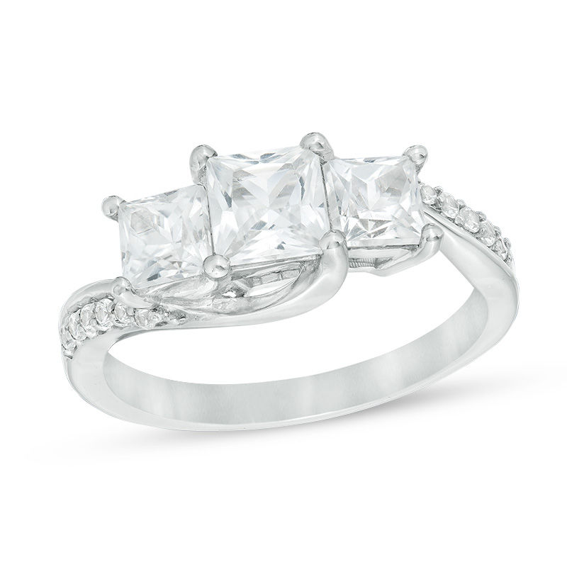 Princess-Cut Lab-Created White Sapphire Three Stone Engagement Ring in Sterling Silver|Peoples Jewellers