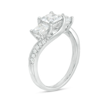 Princess-Cut Lab-Created White Sapphire Three Stone Engagement Ring in Sterling Silver