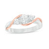 Lab-Created White Sapphire Three Stone Bypass Ring in Sterling Silver and 10K Rose Gold