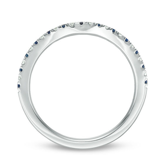 Vera Wang Love Collection Blue Sapphire and 0.07 CT. T.W. Diamond Contour Wedding Band in 14K White Gold