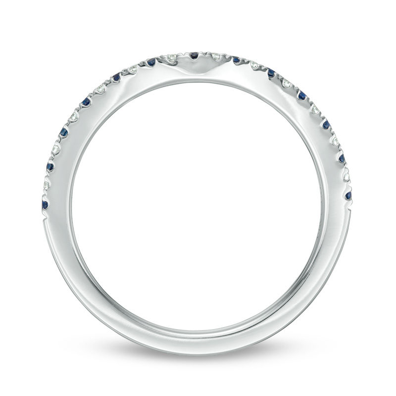 Vera Wang Love Collection Blue Sapphire and 0.07 CT. T.W. Diamond Contour Wedding Band in 14K White Gold|Peoples Jewellers