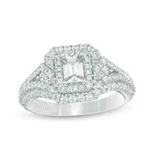 Vera Wang Love Collection 1.29 CT. T.W. Emerald-Cut Diamond Frame Arrow-Sides Engagement Ring in 14K White Gold