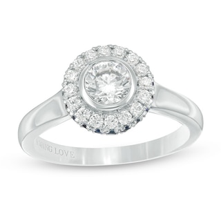 Vera Wang Love Collection 0.69 CT. T.W. Diamond and Blue Sapphire Frame Engagement Ring in 14K White Gold