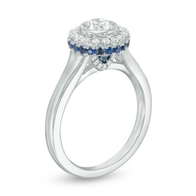 Vera Wang Love Collection 0.69 CT. T.W. Diamond and Blue Sapphire Frame Engagement Ring in 14K White Gold