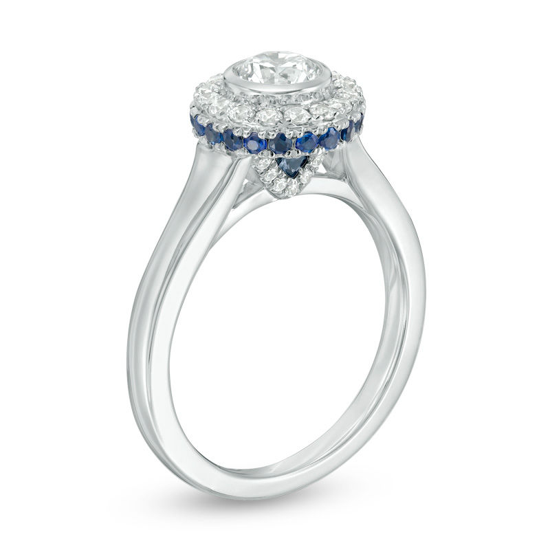 Vera Wang Love Collection 0.69 CT. T.W. Diamond and Blue Sapphire Frame Engagement Ring in 14K White Gold|Peoples Jewellers
