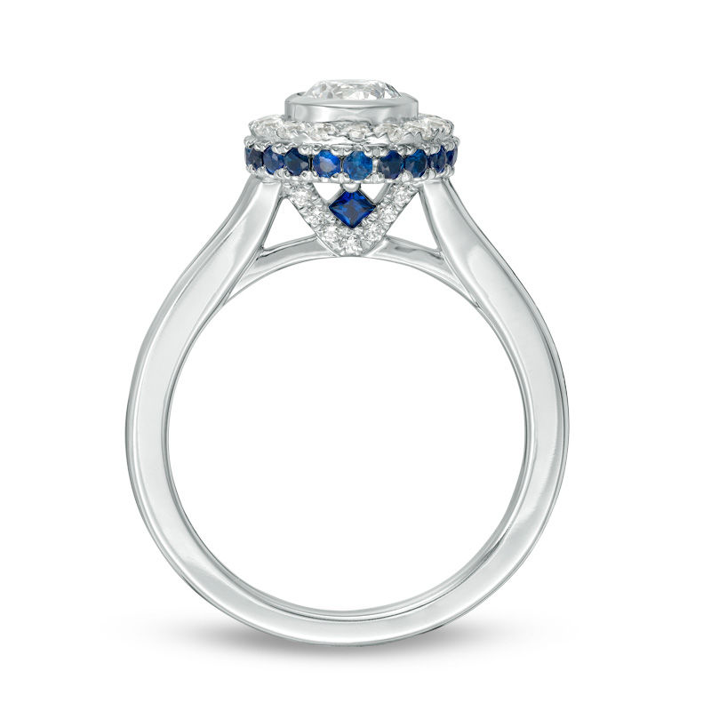 Vera Wang Love Collection 0.69 CT. T.W. Diamond and Blue Sapphire Frame Engagement Ring in 14K White Gold