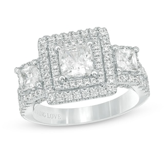 Vera Wang Love Collection 2.45 CT. T.W. Princess-Cut Diamond Three Stone Frame Engagement Ring in 14K White Gold